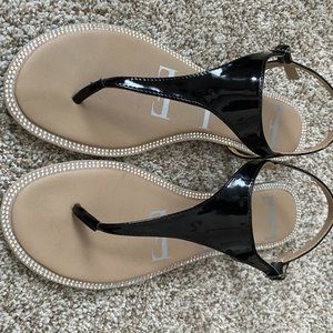 Elle Black Patent Sandals with Rinestone Trim in size 9 1/2 M